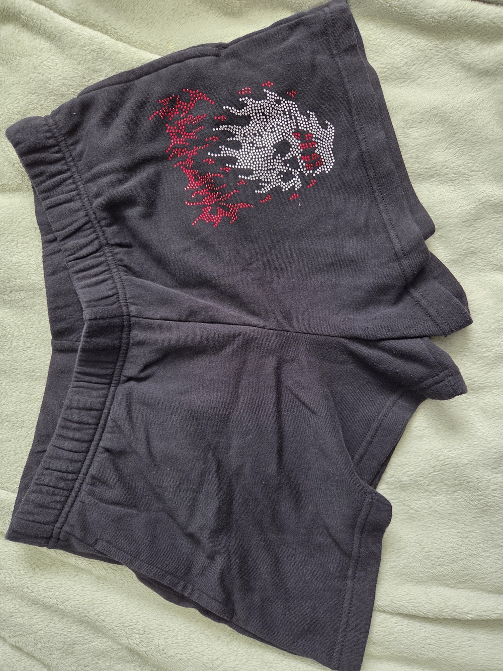 Brixton Black Pajama Shorts with Red & White Skull Rhinestones